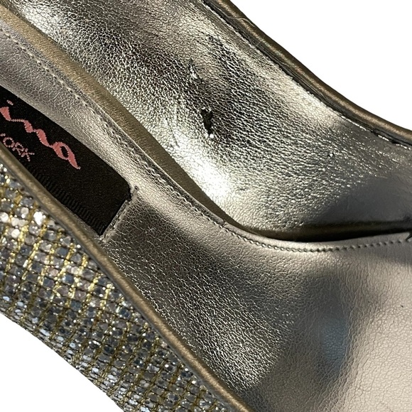 Nina Silver Glitter Fabric Leather Sole Stiletto Heel Slip On Pump Shoe Sz 8 - Picture 11 of 13